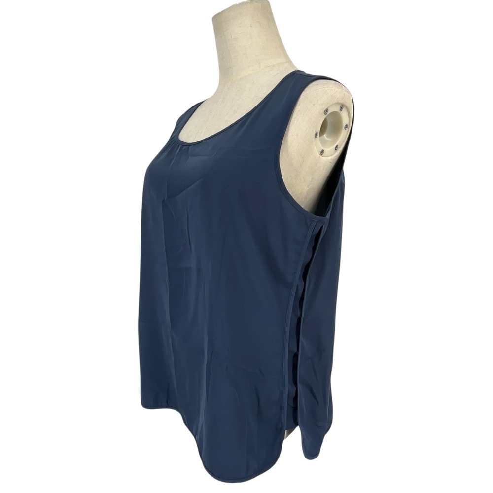 Chicos Navy Blue Sleeveless Scoop Neck Tank Top Layered Side Slit Shell Sz 1 Med - Picture 2 of 9